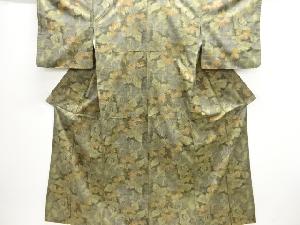 草花に亀甲模様織出し西陣お召着物